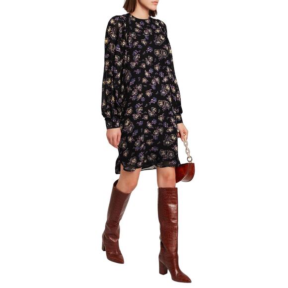 Ganni Floral Georgette Long Sleeve Shift Mini Dress Multicolor Size 36 - Picture 2 of 11